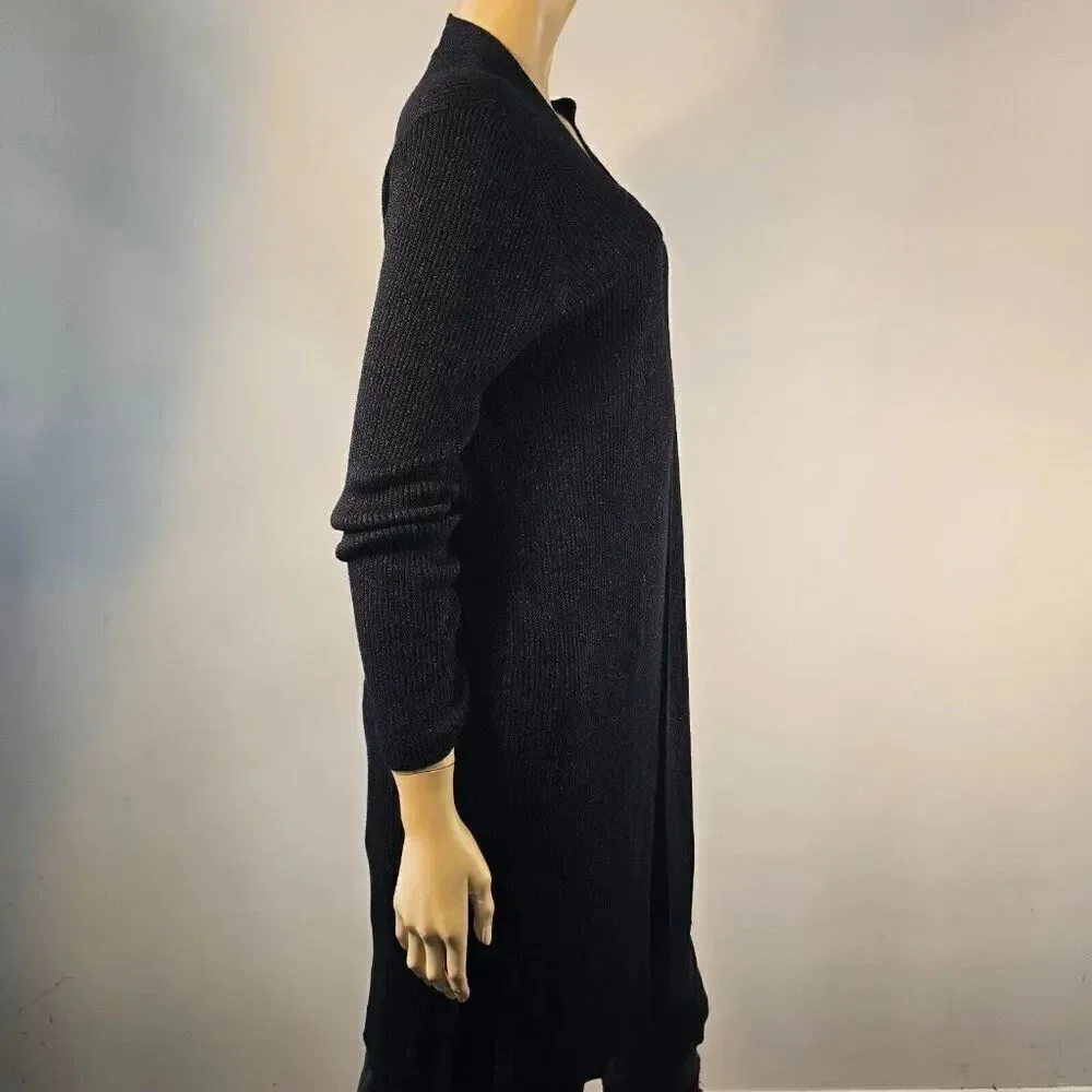 Vince Camuto Womens Rib Knit Open Front Cardigan Black Metallic Shimmer Size M